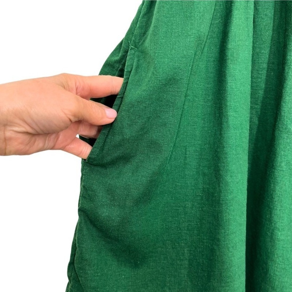 Aerie Womens Forest Green Linen Blend Ruffle Babydoll Mini Dress Size M Pockets - Picture 5 of 11